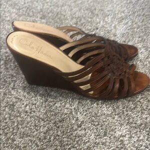 Cole Haan Brown Wedge Sandals with Strappy Design